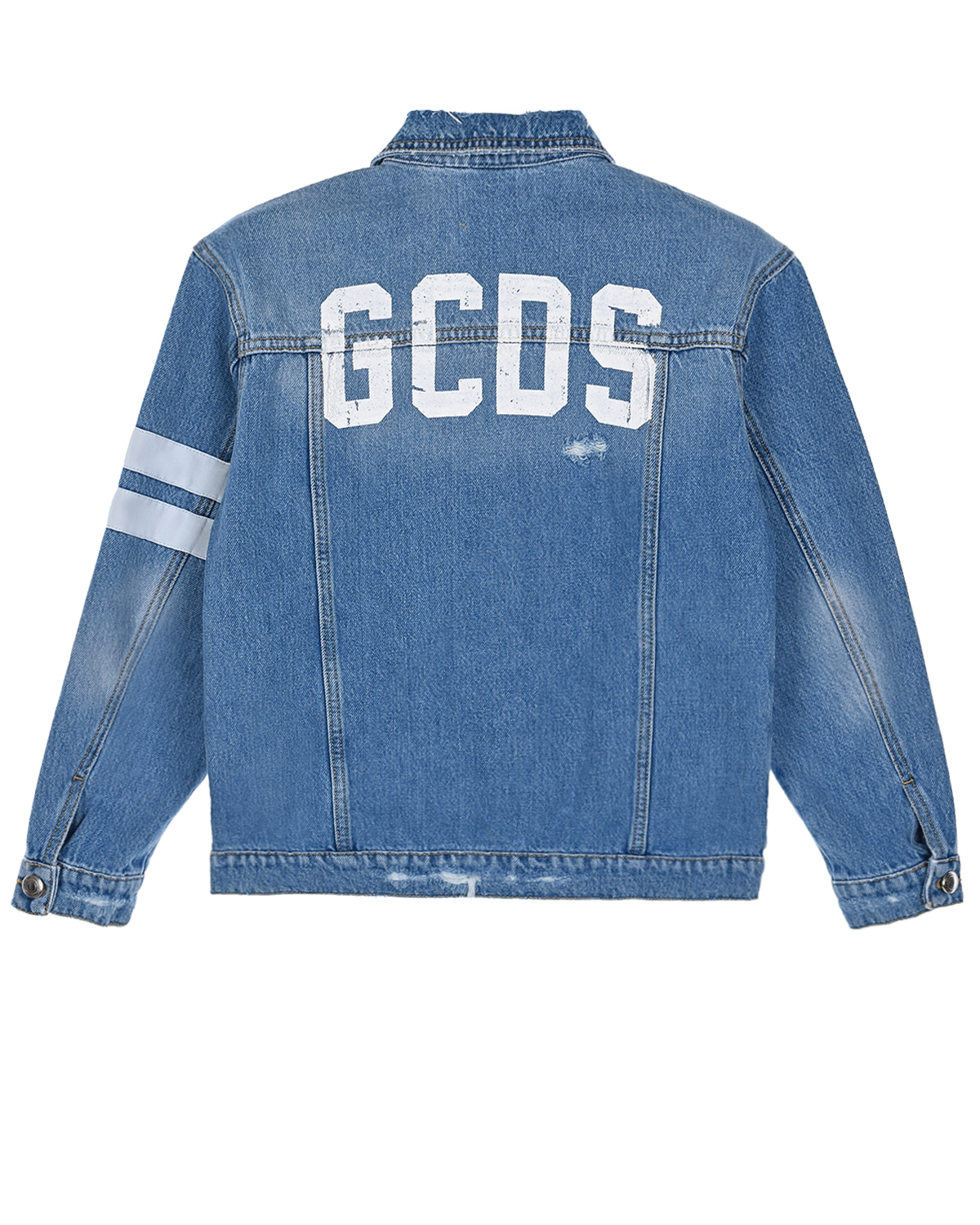 Джинсовая куртка из хлопка с логотипом на спинке GCDS детская, размер 140, цвет голубой - фото 2