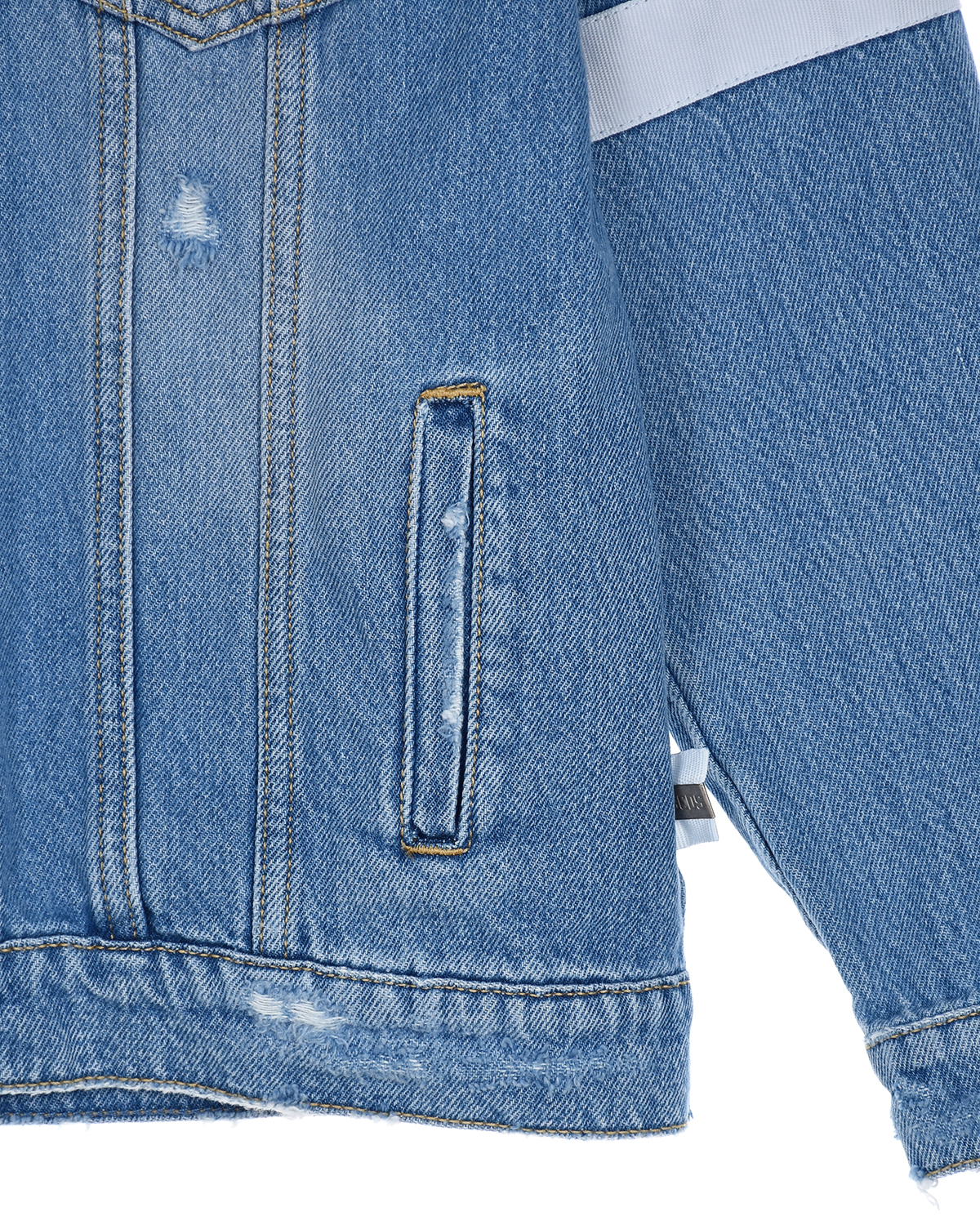 Джинсовая куртка из хлопка с логотипом на спинке GCDS детская, размер 140, цвет голубой - фото 5
