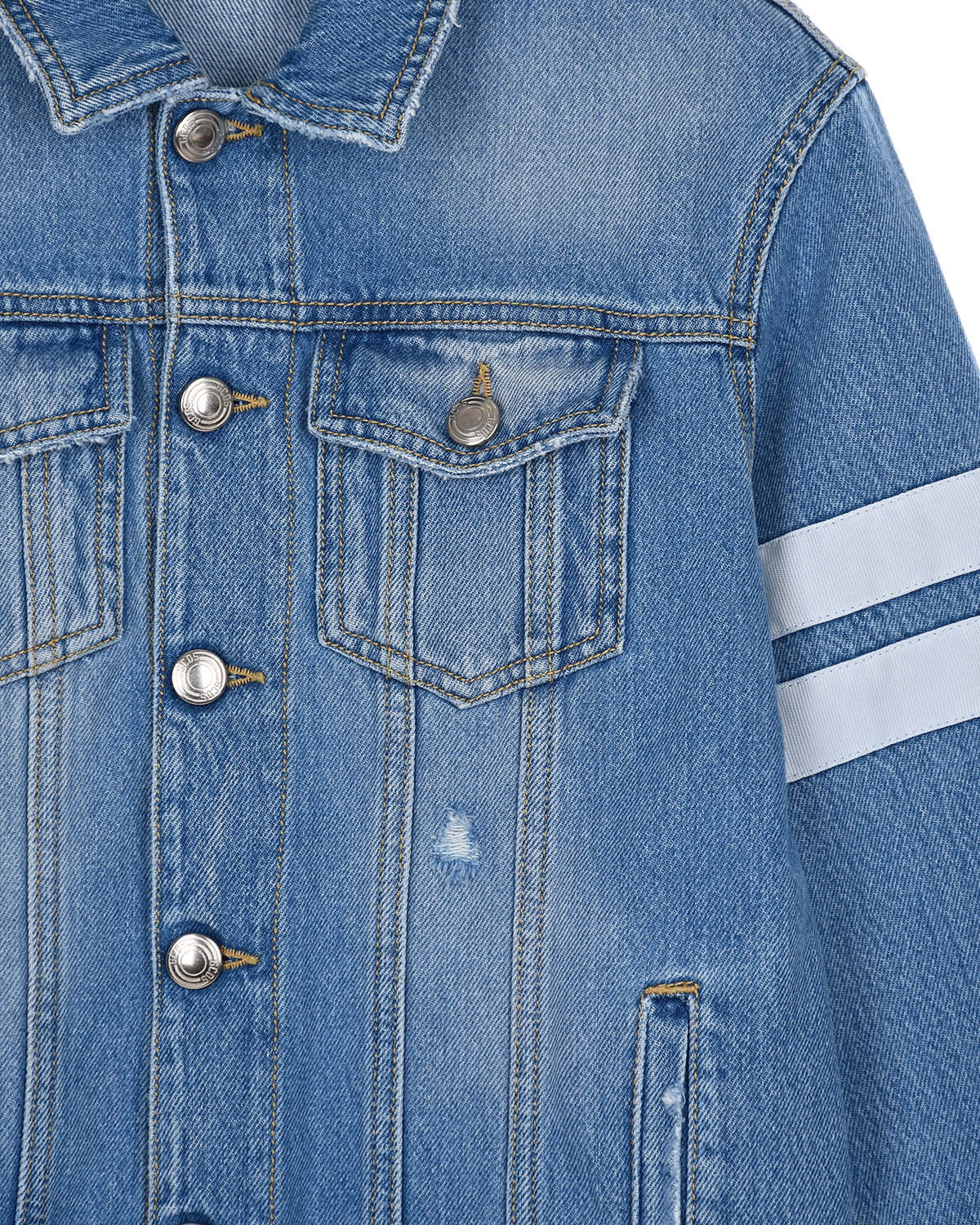Джинсовая куртка из хлопка с логотипом на спинке GCDS детская, размер 140, цвет голубой - фото 6