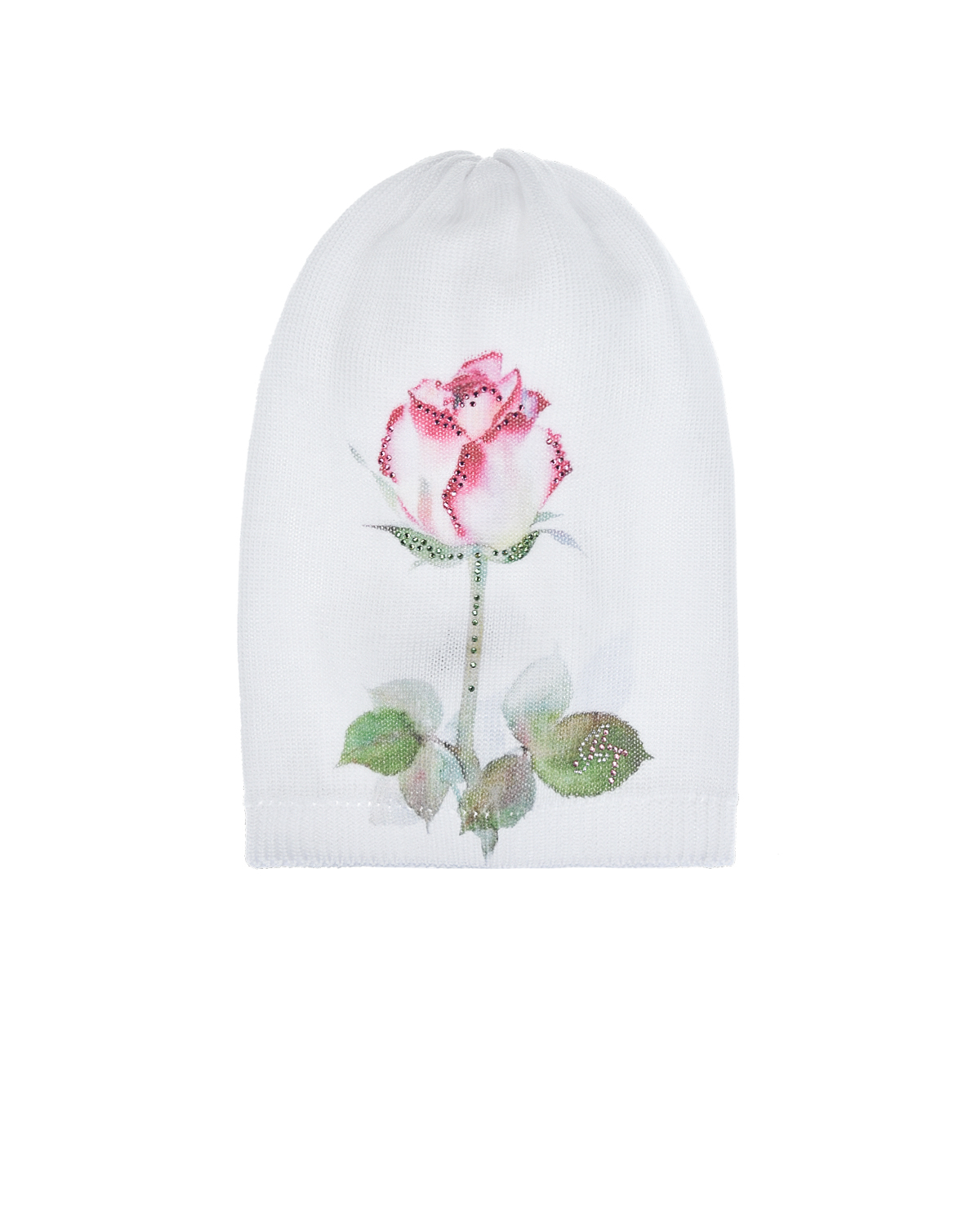 Белая шапка с принтом "роза" Il Trenino детская, размер 53, цвет нет цвета - фото 1