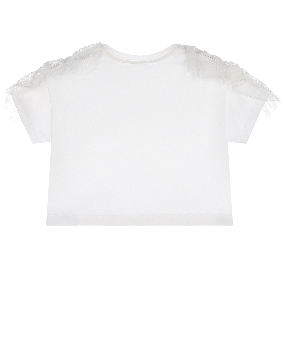 Белая укороченная футболка с оборками на рукавах Monnalisa детская, размер 128, цвет белый - фото 2