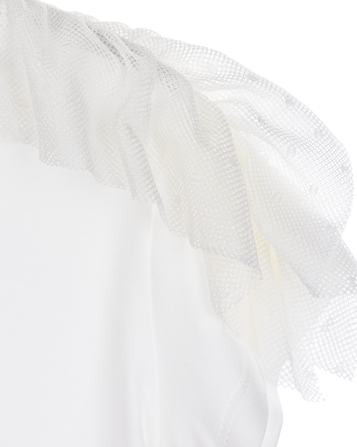Белая укороченная футболка с оборками на рукавах Monnalisa детская, размер 128, цвет белый - фото 3