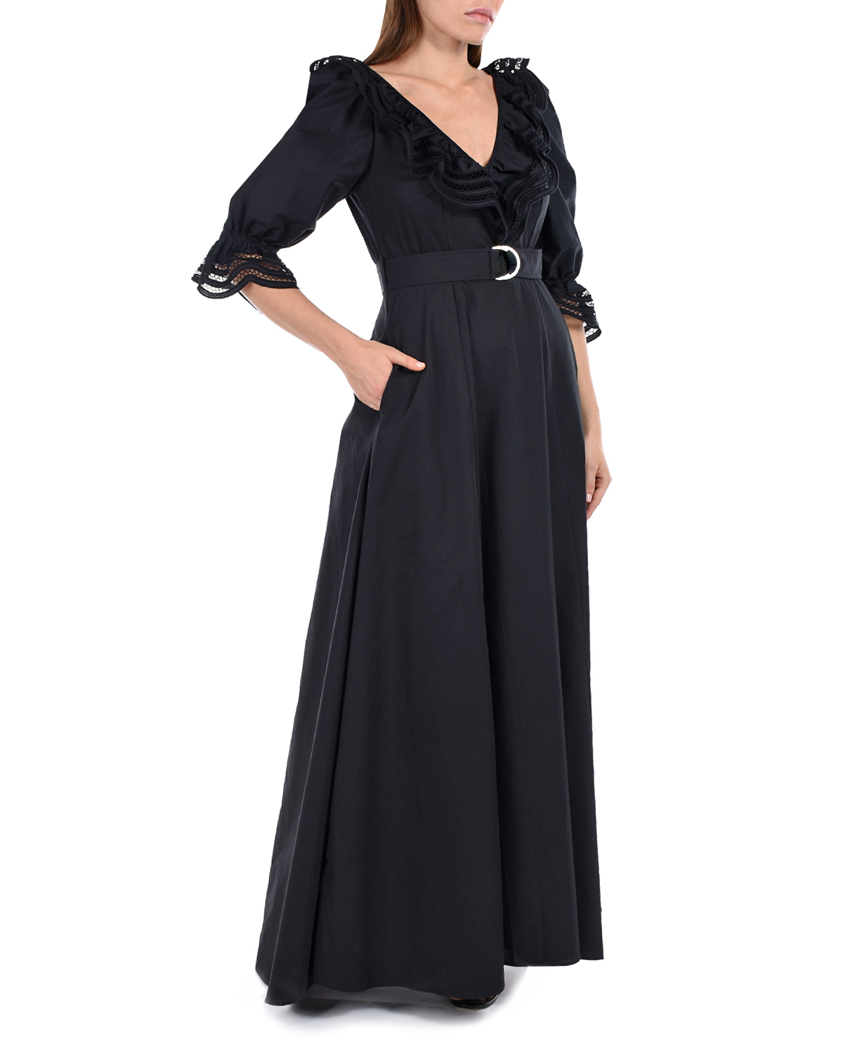 Черное платье с воланами Parosh, размер 38, цвет черный - фото 2