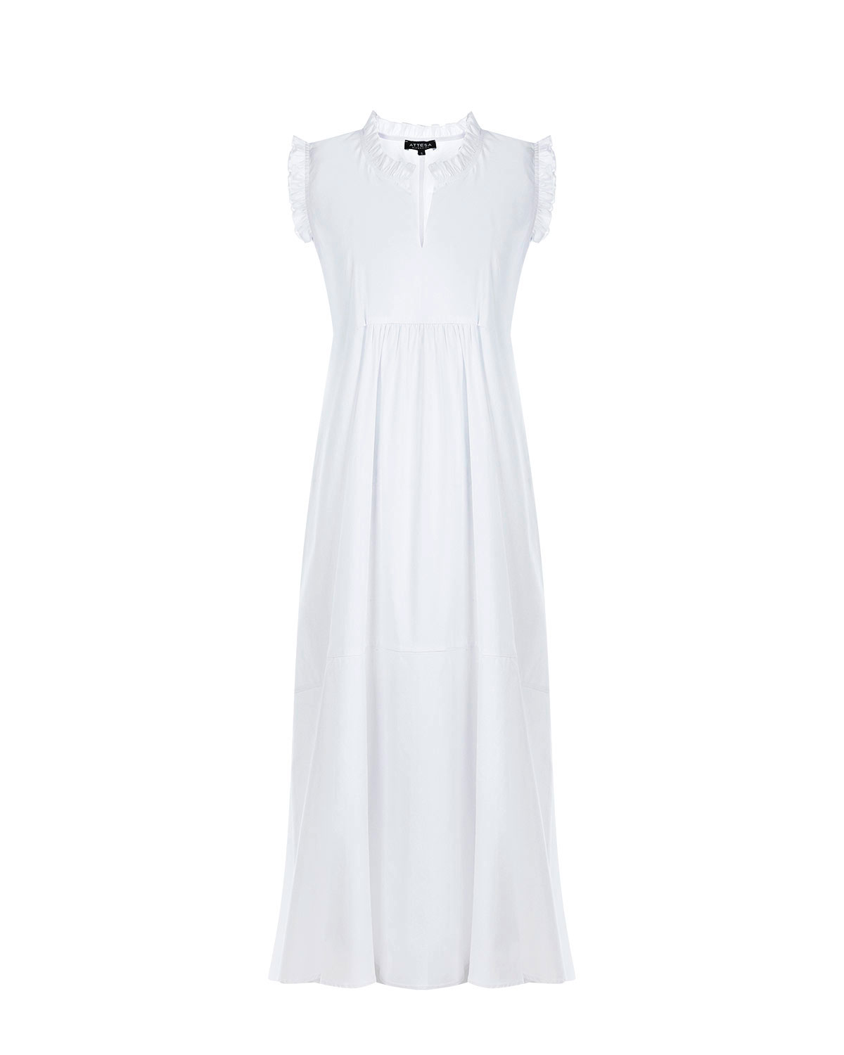 Белое платье с отделкой рюшами Attesa
