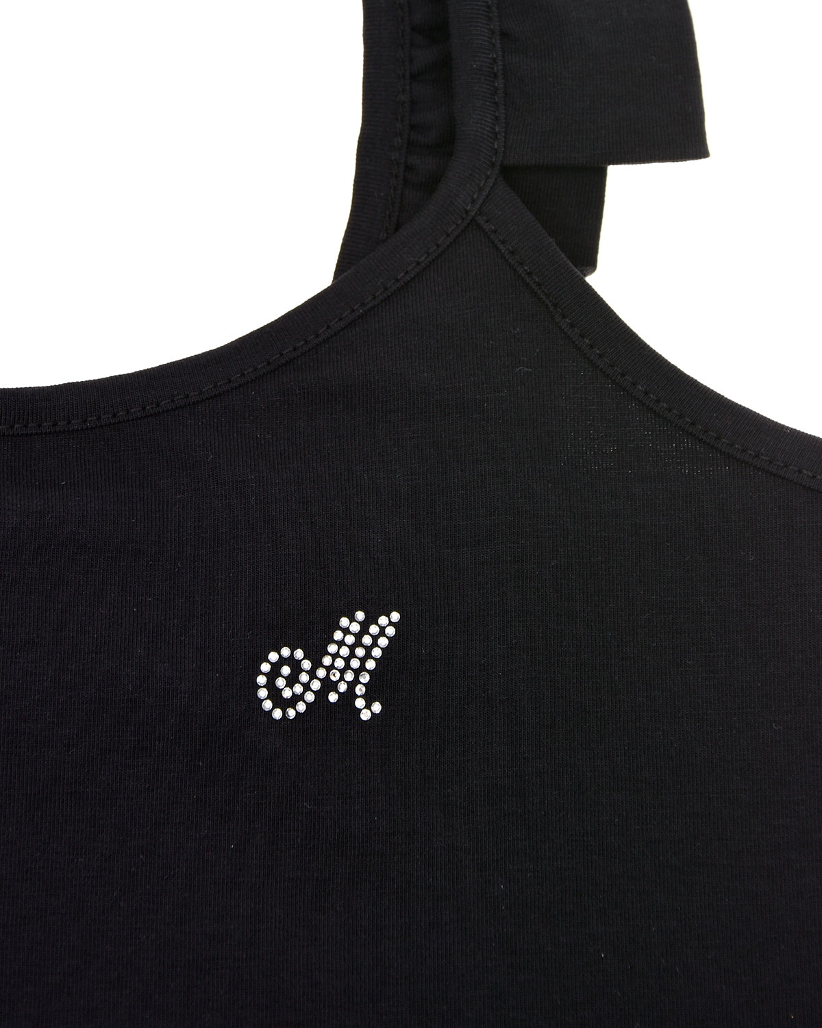 Черный топ с рюшами и логотипом из стразов Monnalisa детский - фото 3