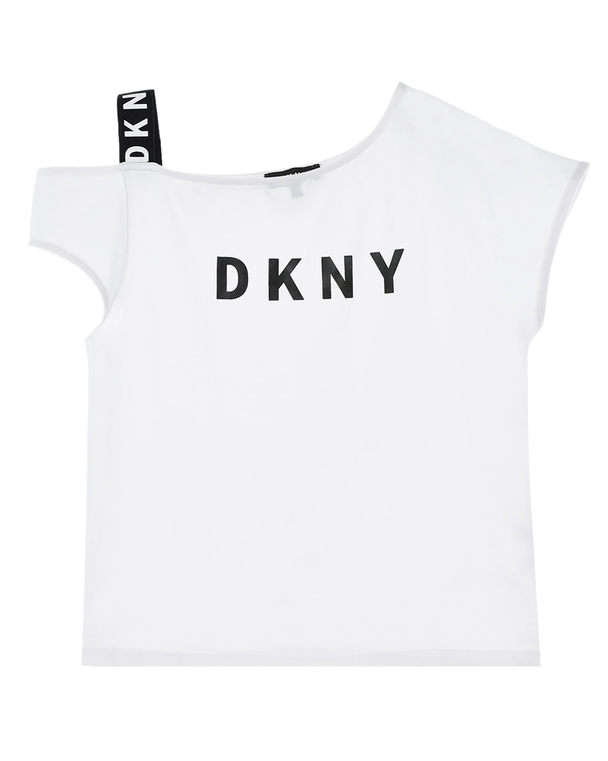 Белая футболка с открытым плечом DKNY детская, размер 140, цвет белый - фото 1