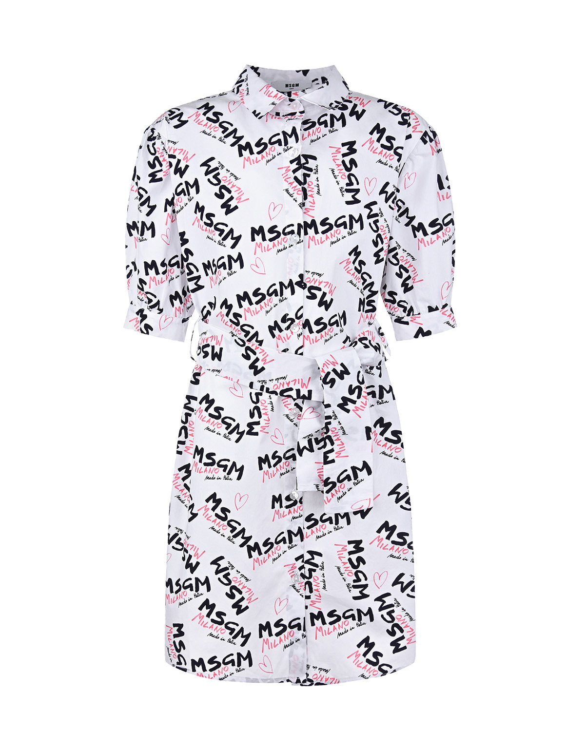 Платье-рубашка с поясом MSGM детское, размер 152, цвет белый - фото 1