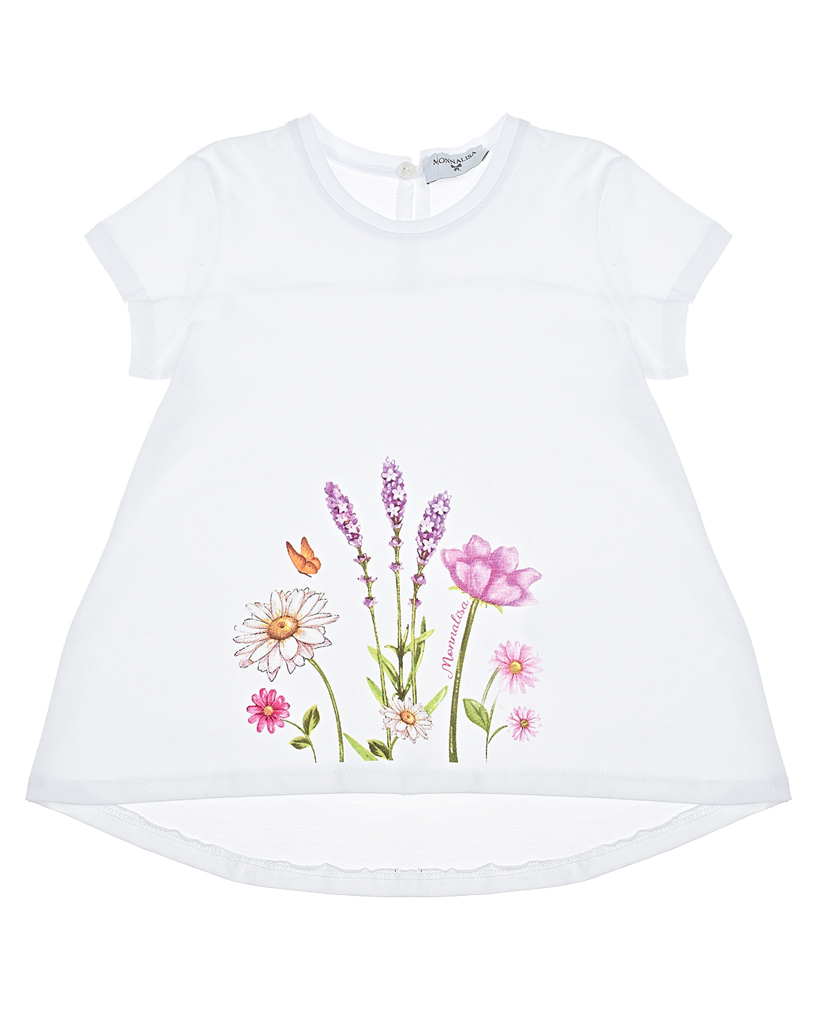 Белая футболка с принтом "полевые цветы" Monnalisa детская, размер 92 - фото 1