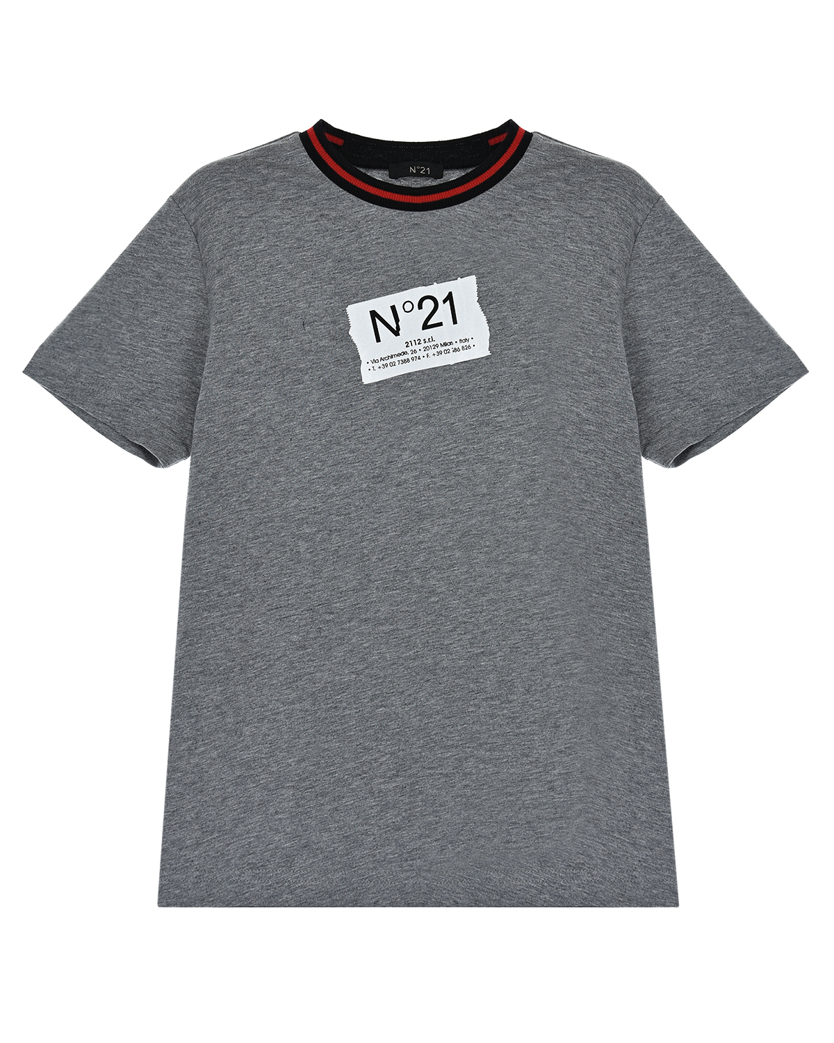 Серая футболка с трикотажным воротом No. 21 детская, размер 128, цвет серый - фото 1