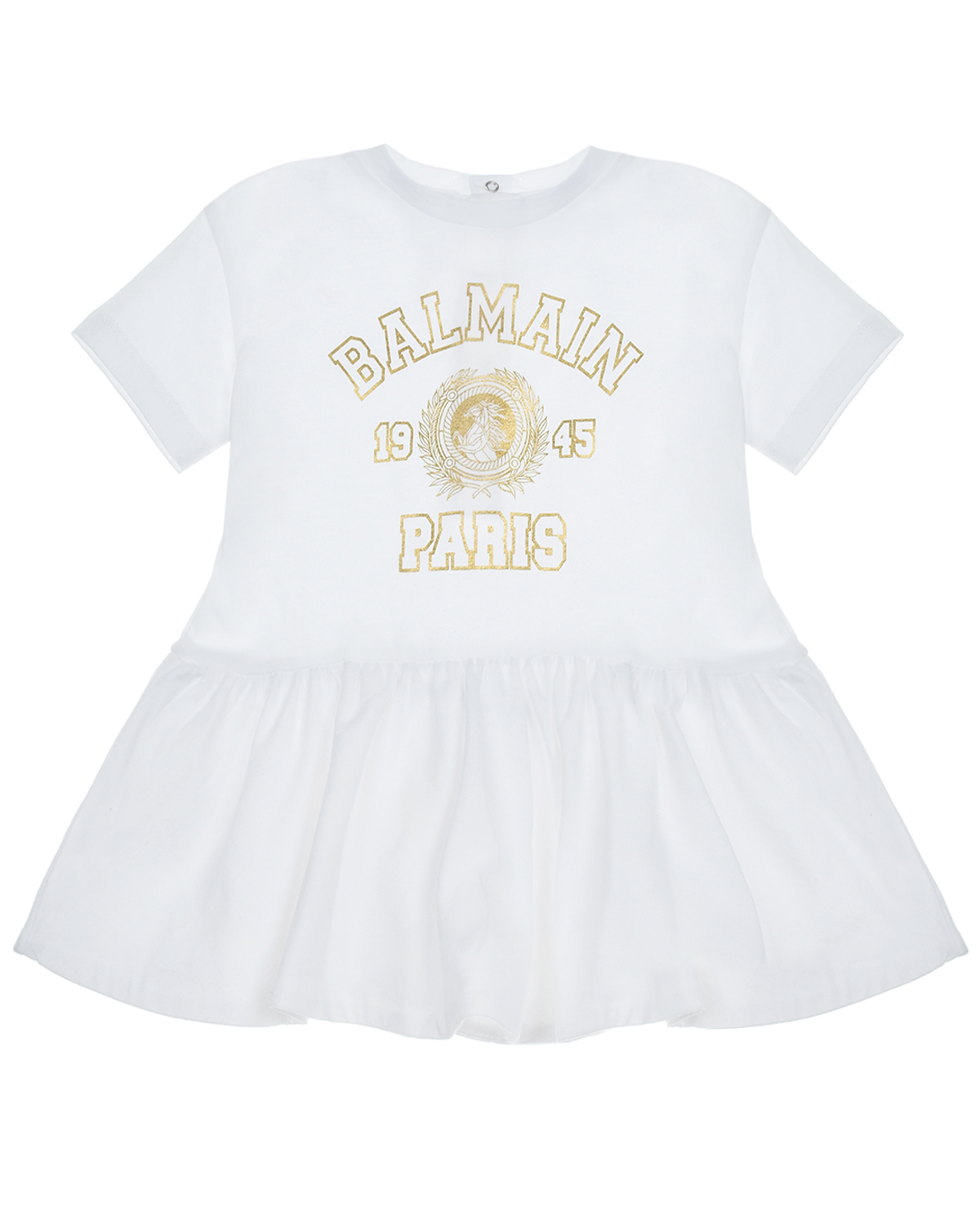 Белое платье с золотистым логотипом Balmain детское, размер 68, цвет нет цвета - фото 1