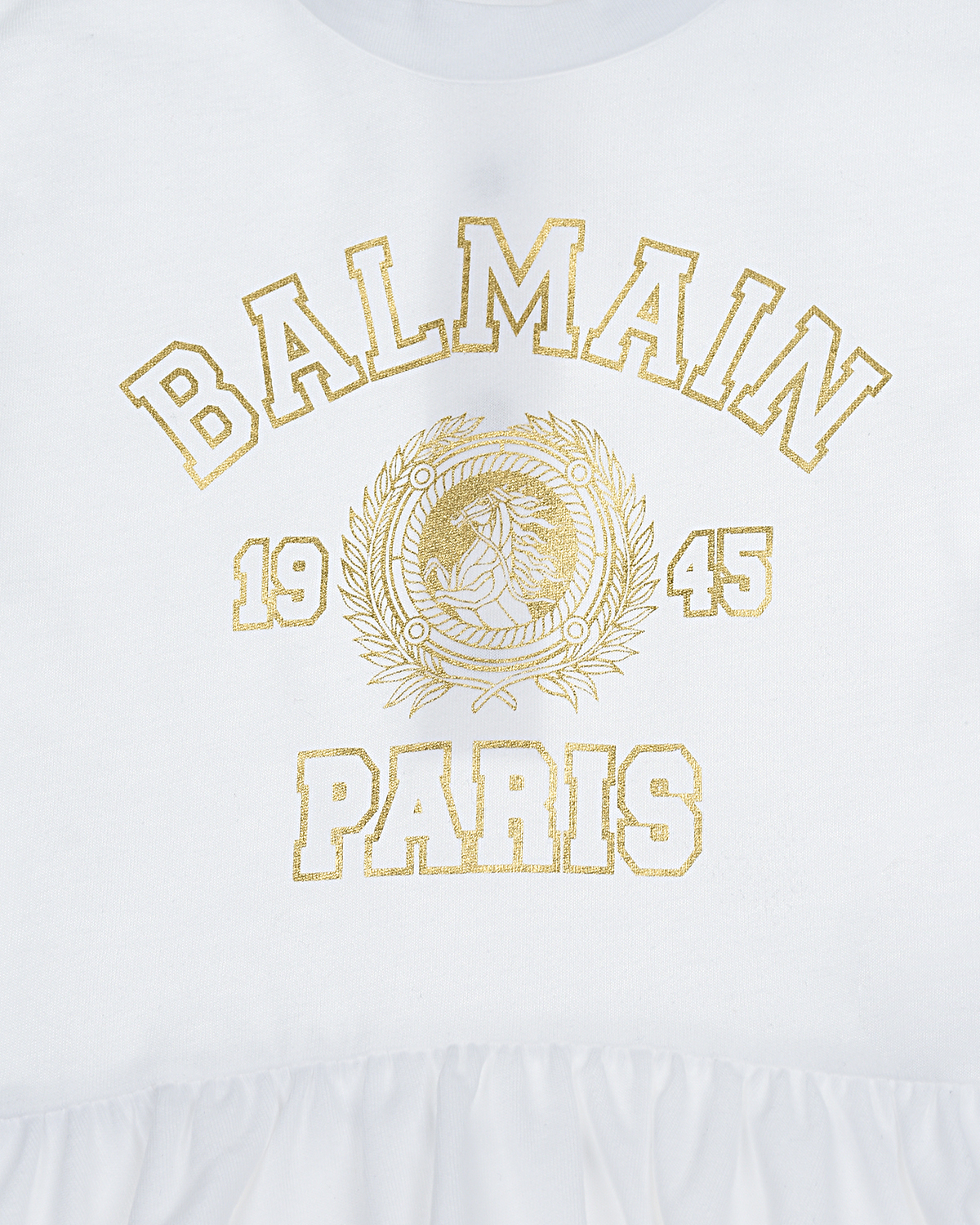 Белое платье с золотистым логотипом Balmain детское, размер 68, цвет нет цвета - фото 3
