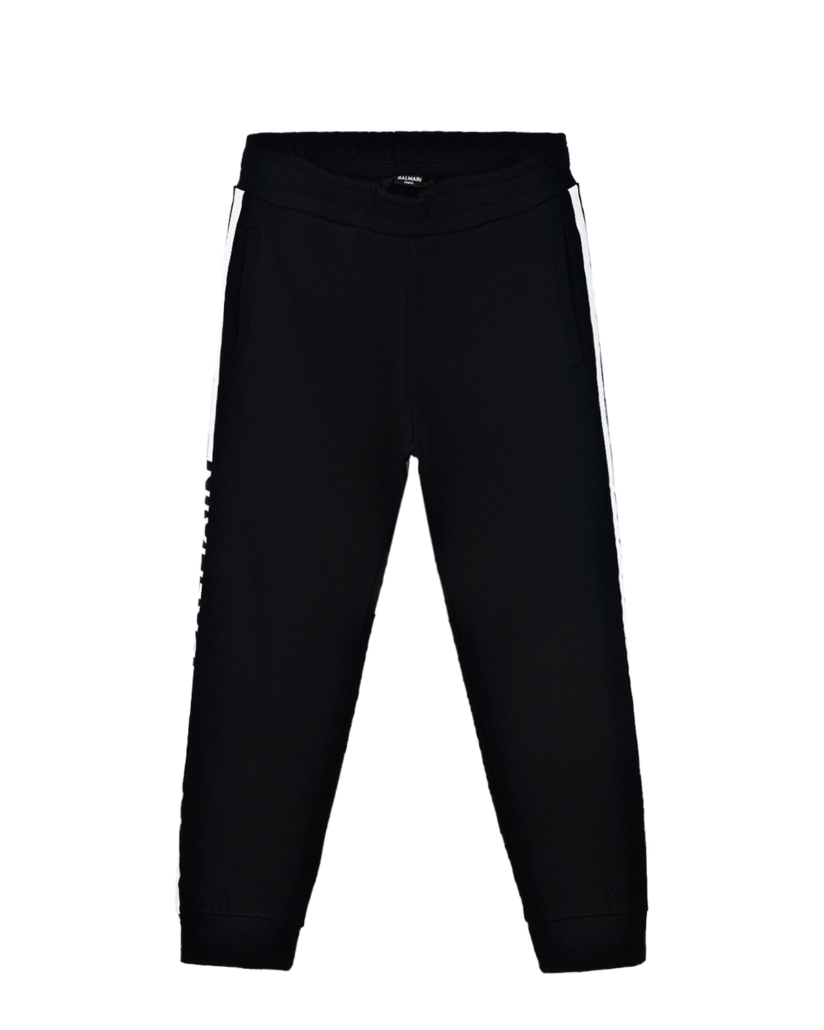 Черные спортивные брюки с белыми лампасами Balmain детские, размер 152, цвет нет цвета - фото 1