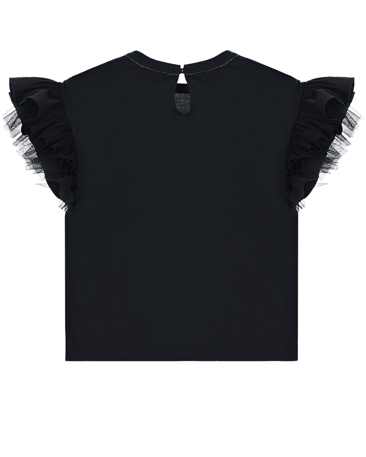 Черная футболка с рукавами-крылышками Brunello Cucinelli детская, размер 152, цвет черный - фото 2