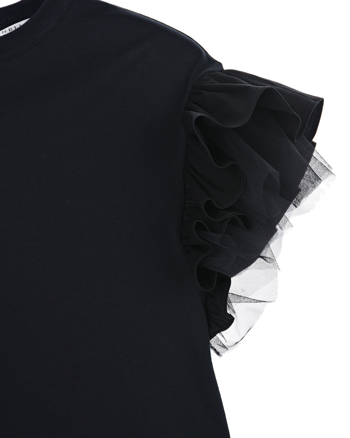 Черная футболка с рукавами-крылышками Brunello Cucinelli детская, размер 152, цвет черный - фото 3