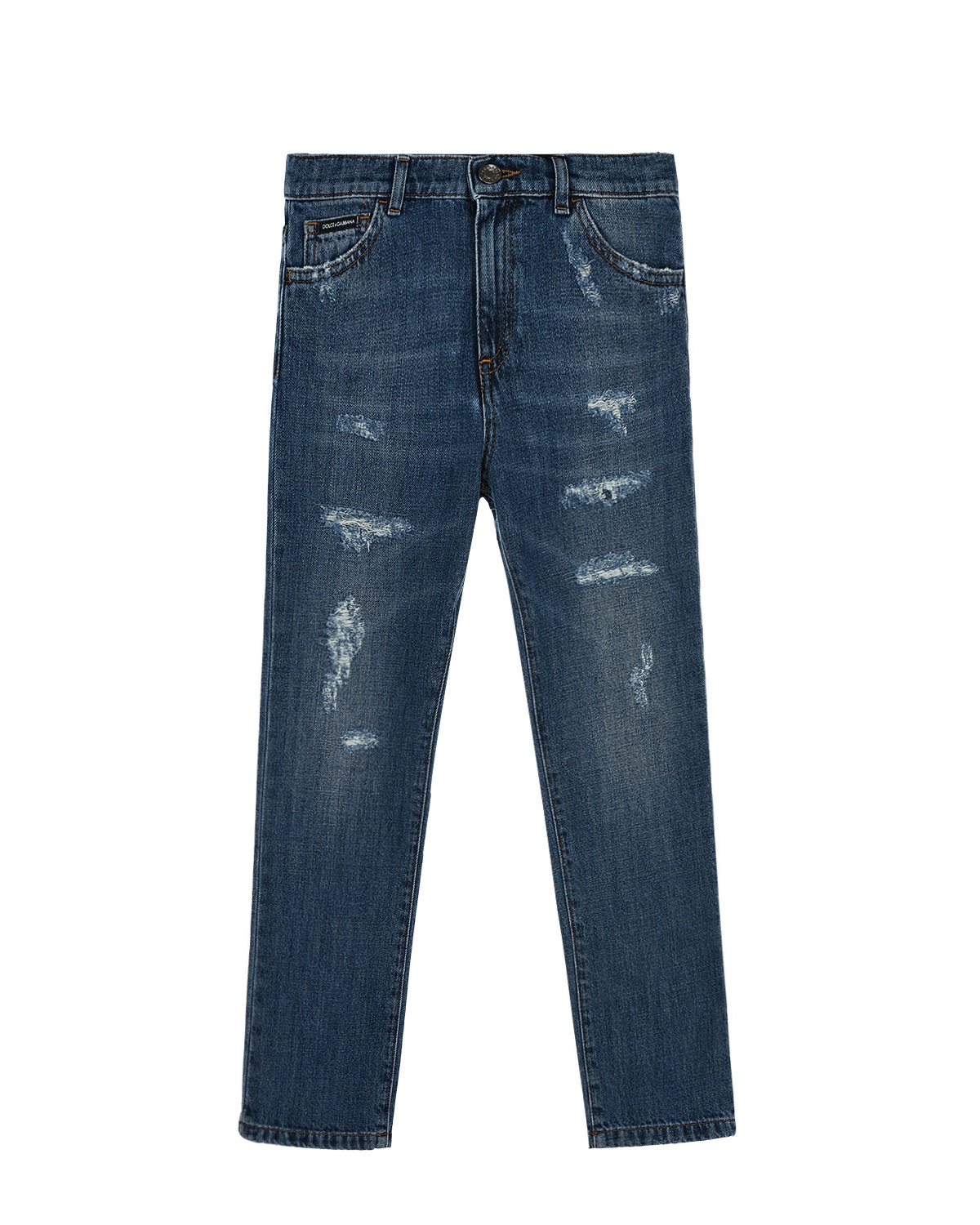 Синие regular fit джинсы с потертостями Dolce&Gabbana детские, размер 104, цвет синий - фото 1