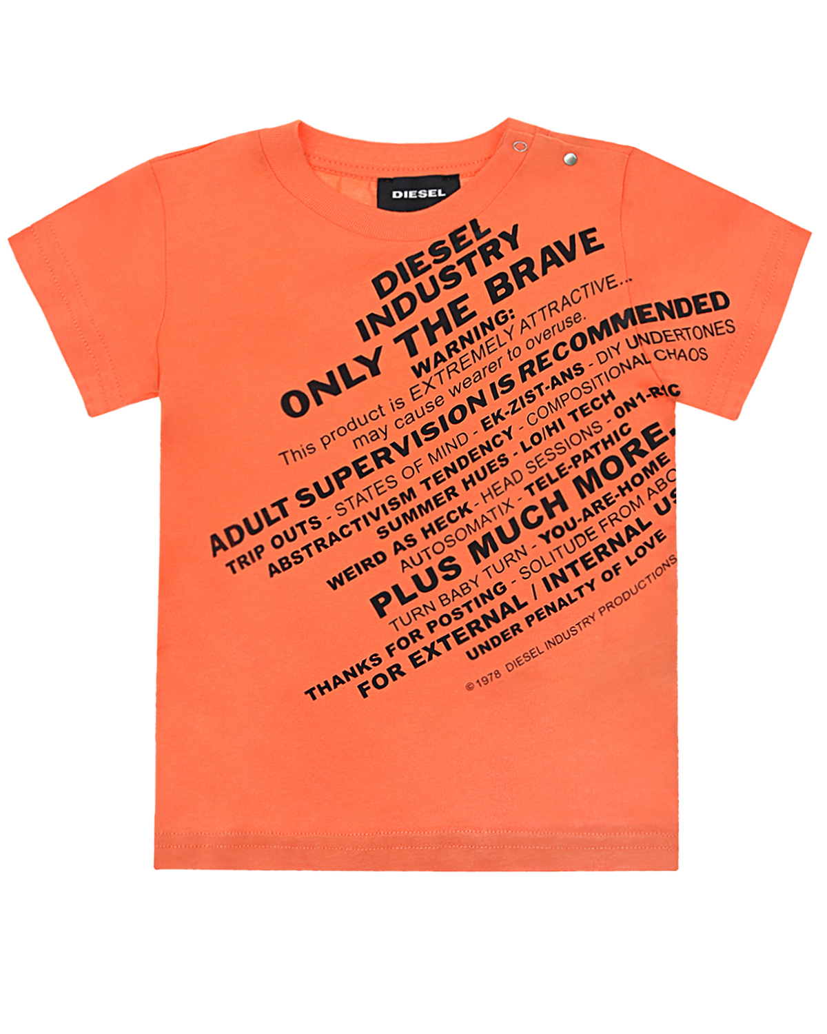 Оранжевая футболка с текстовым принтом Diesel детская, размер 80, цвет оранжевый - фото 1