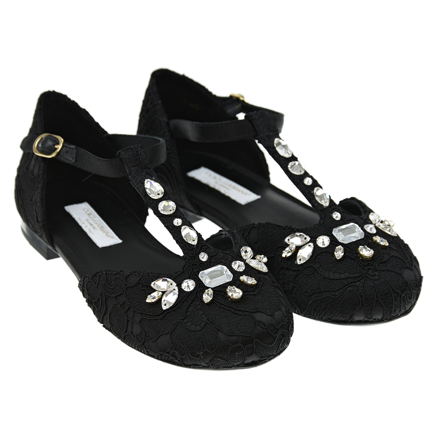 Черные туфли с кружевной отделкой Dolce&Gabbana детские, размер 34, цвет черный - фото 1