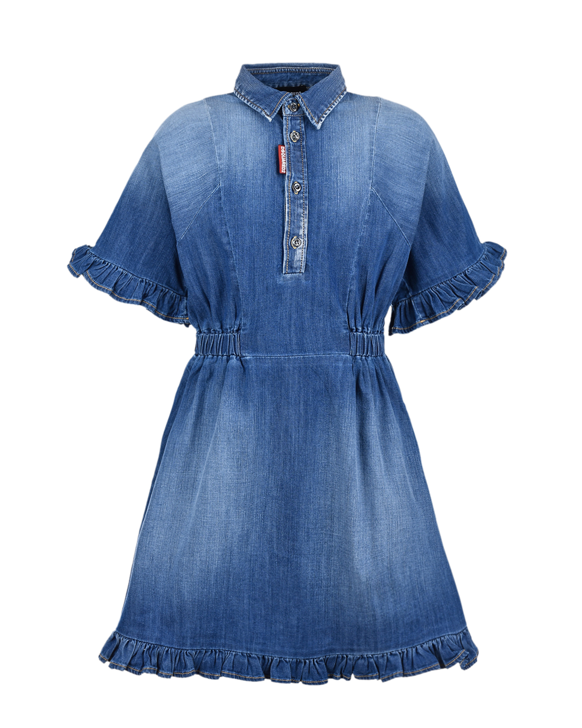 Джинсовое платье с рюшами Dsquared2 детское, размер 140, цвет синий - фото 1