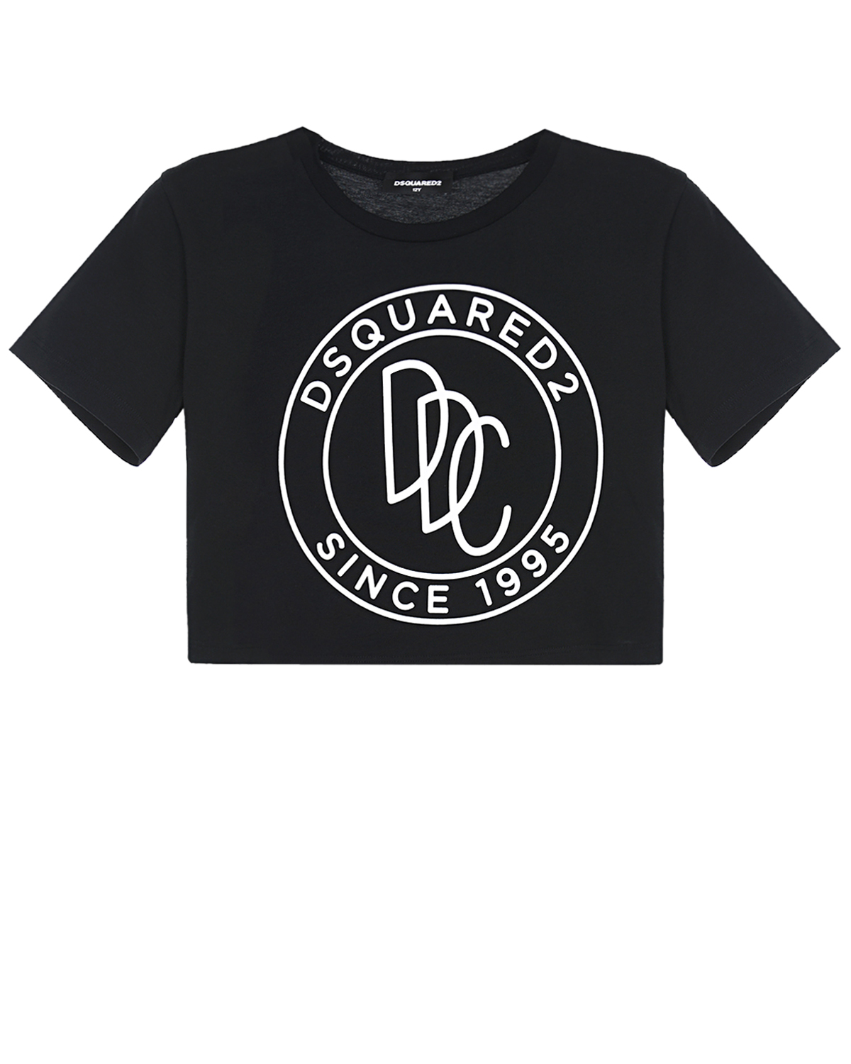Черная укороченная футболка с логотипом Dsquared2 детская, размер 140, цвет черный - фото 1