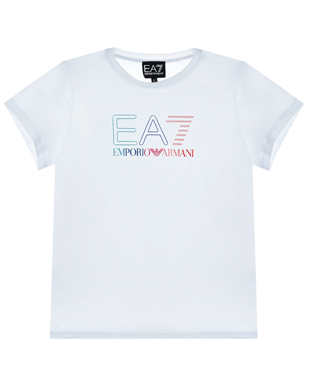 Белая футболка с разноцветным лого Emporio Armani детская, размер 128 - фото 1
