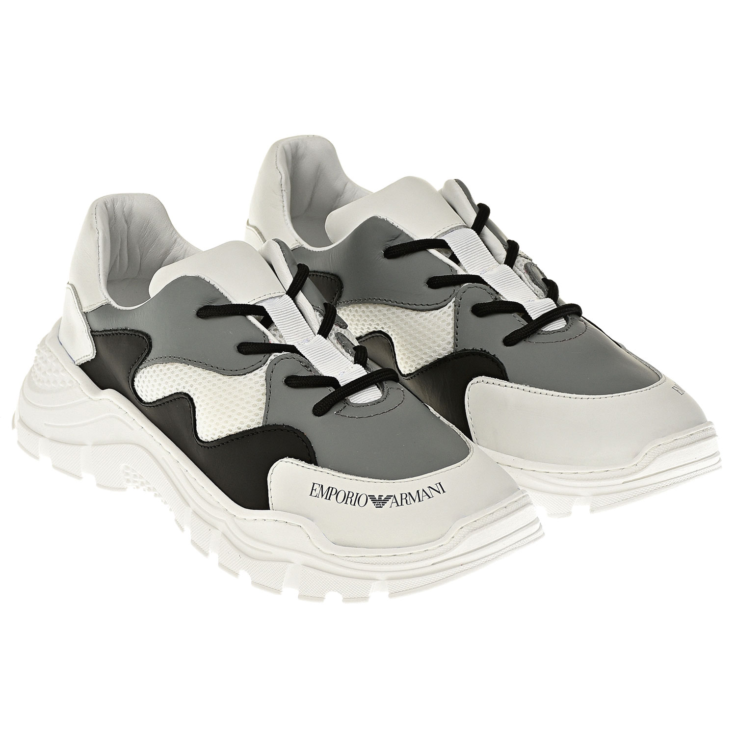 Черно-белые кроссовки ugly Emporio Armani детское, размер 35, цвет серый - фото 1