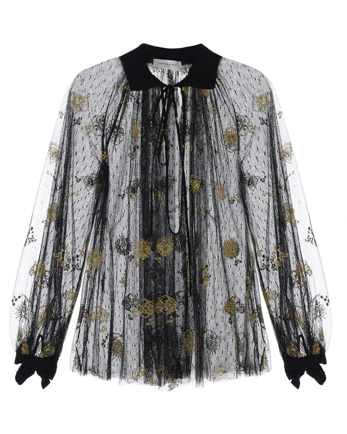 Черная блуза с золотистой вышивкой Ermanno Ermanno Scervino, размер 40, цвет черный - фото 1