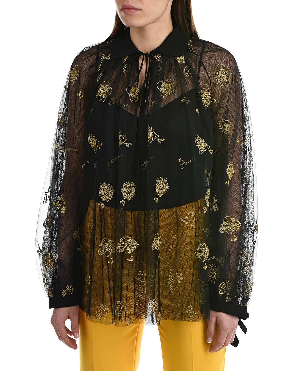 Черная блуза с золотистой вышивкой Ermanno Ermanno Scervino, размер 40, цвет черный - фото 7