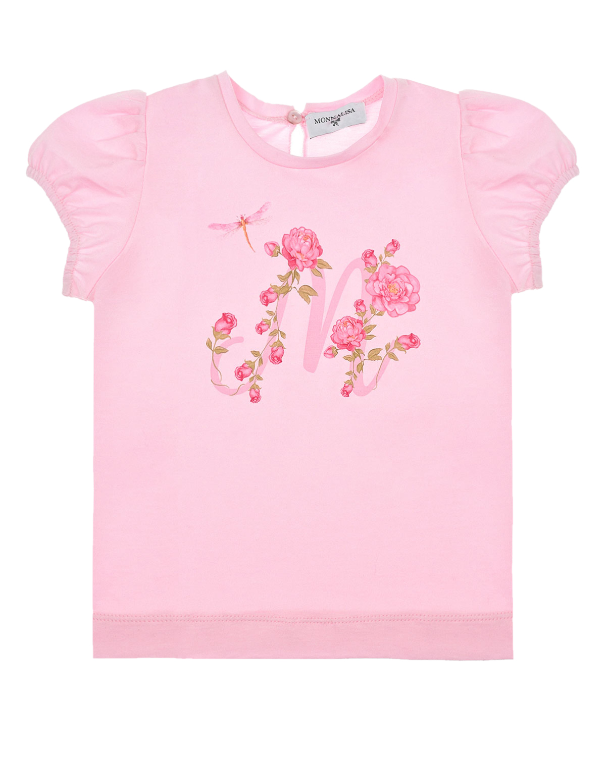 Розовая футболка с цветочным принтом Monnalisa детская, размер 74 - фото 1