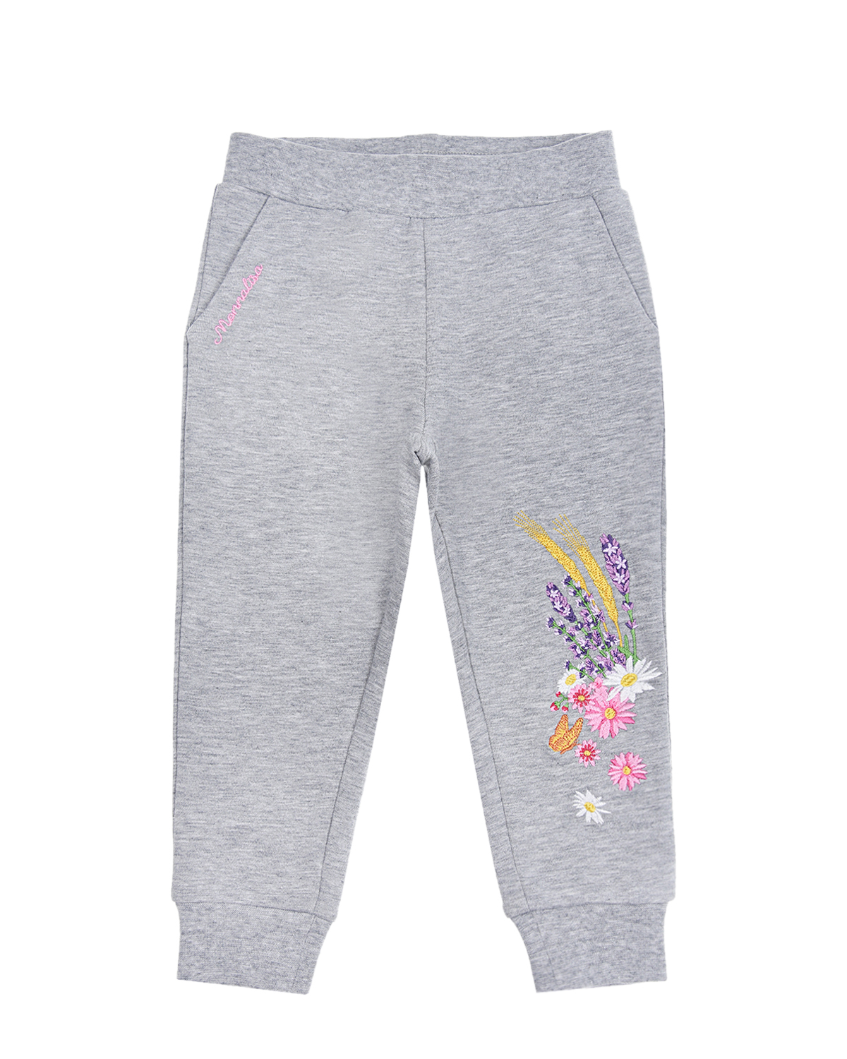 Серые спортивные брюки с цветочным принтом Monnalisa детские, размер 74 - фото 1