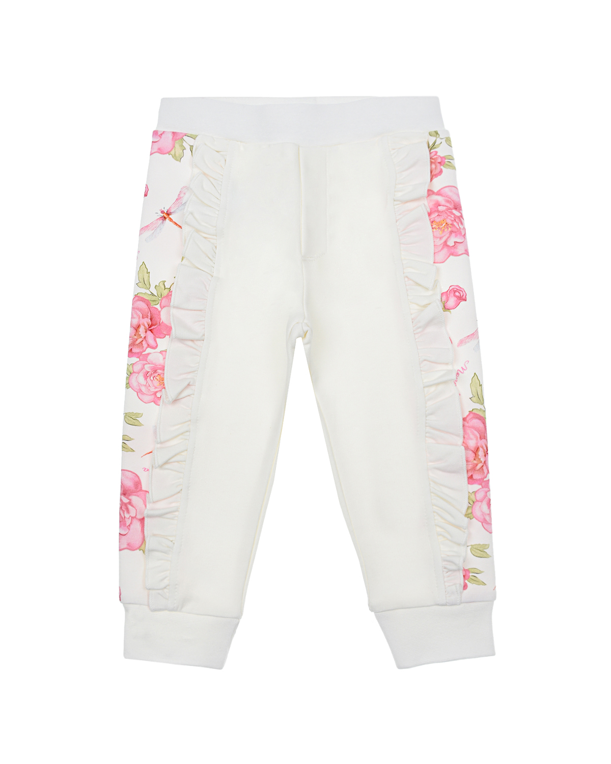 Белые спортивные брюки с принтом "розы" Monnalisa детские, размер 80, цвет белый - фото 1