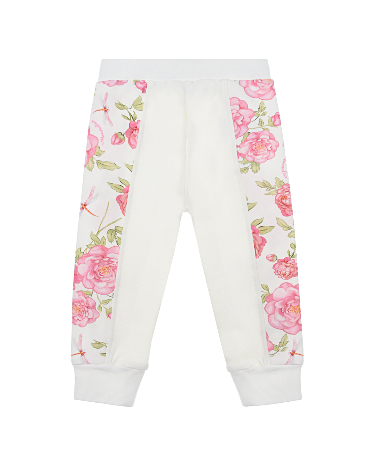 Белые спортивные брюки с принтом "розы" Monnalisa детские, размер 80, цвет белый - фото 2