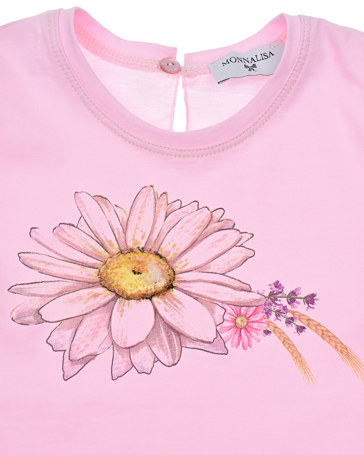 Розовая футболка с принтом "ромашка" Monnalisa детская, размер 92, цвет розовый - фото 3