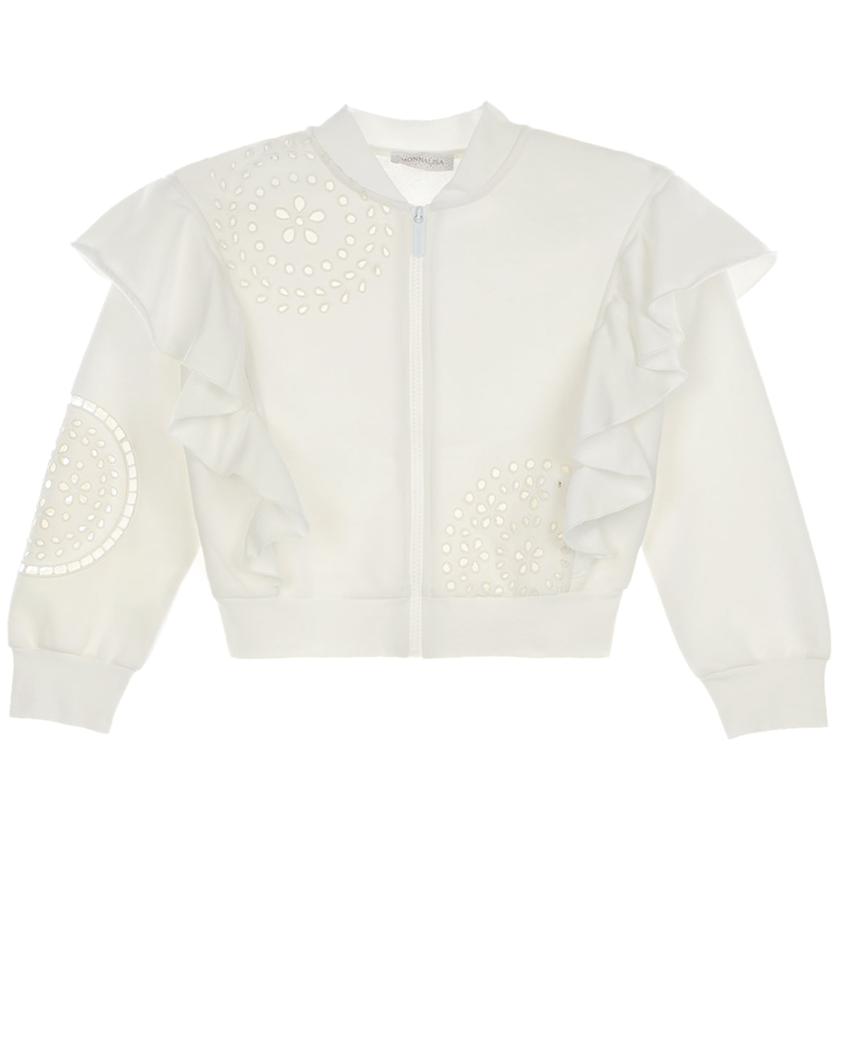 Спортивная куртка с воланами на рукавах Monnalisa детская, размер 116, цвет белый