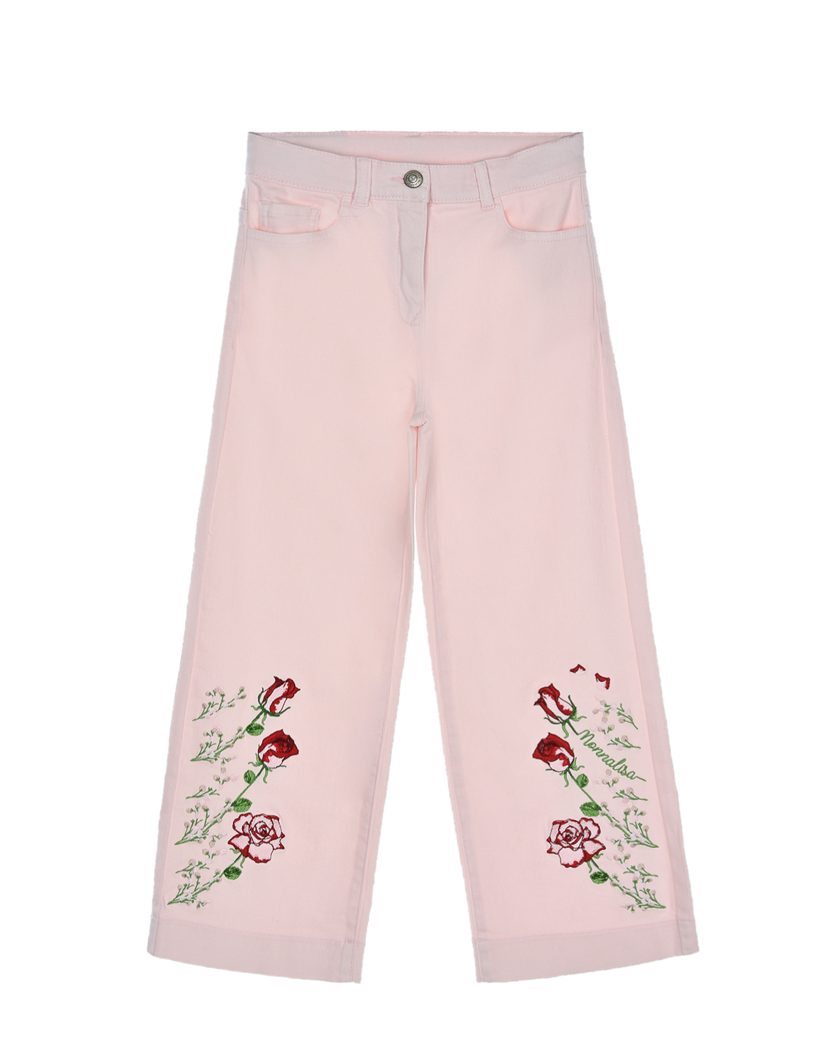 Розовые брюки с вышивкой "розы" Monnalisa детские, размер 116, цвет розовый - фото 1