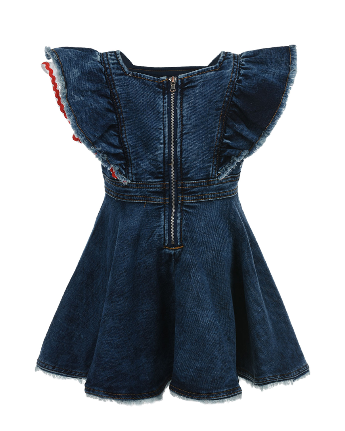 Джинсовое платье с аппликацией "клубника" Monnalisa детское, размер 116, цвет синий - фото 2