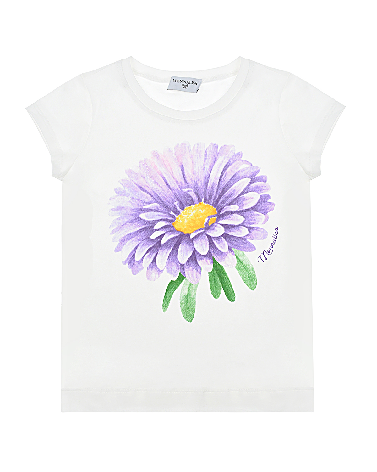Белая футболка с цветочным принтом Monnalisa детская, размер 104 - фото 1