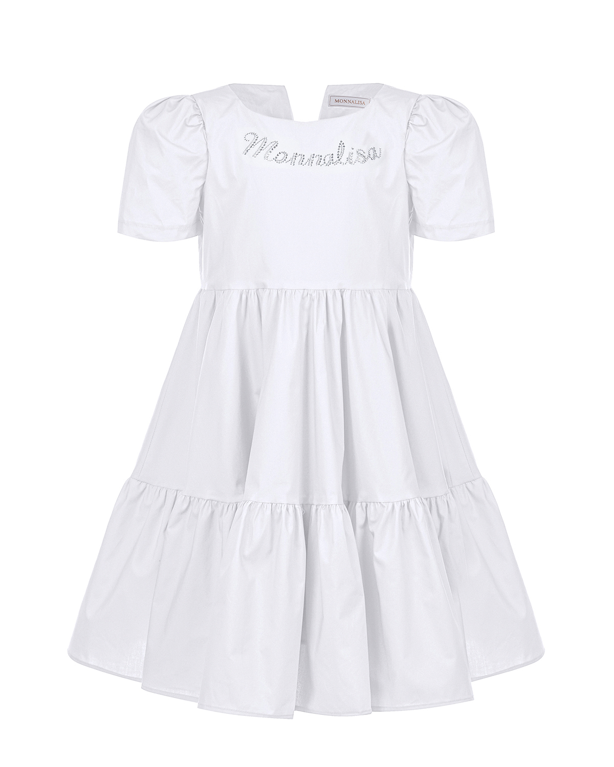 Белое платье с логотипом из страз Monnalisa детское, размер 104, цвет белый - фото 1