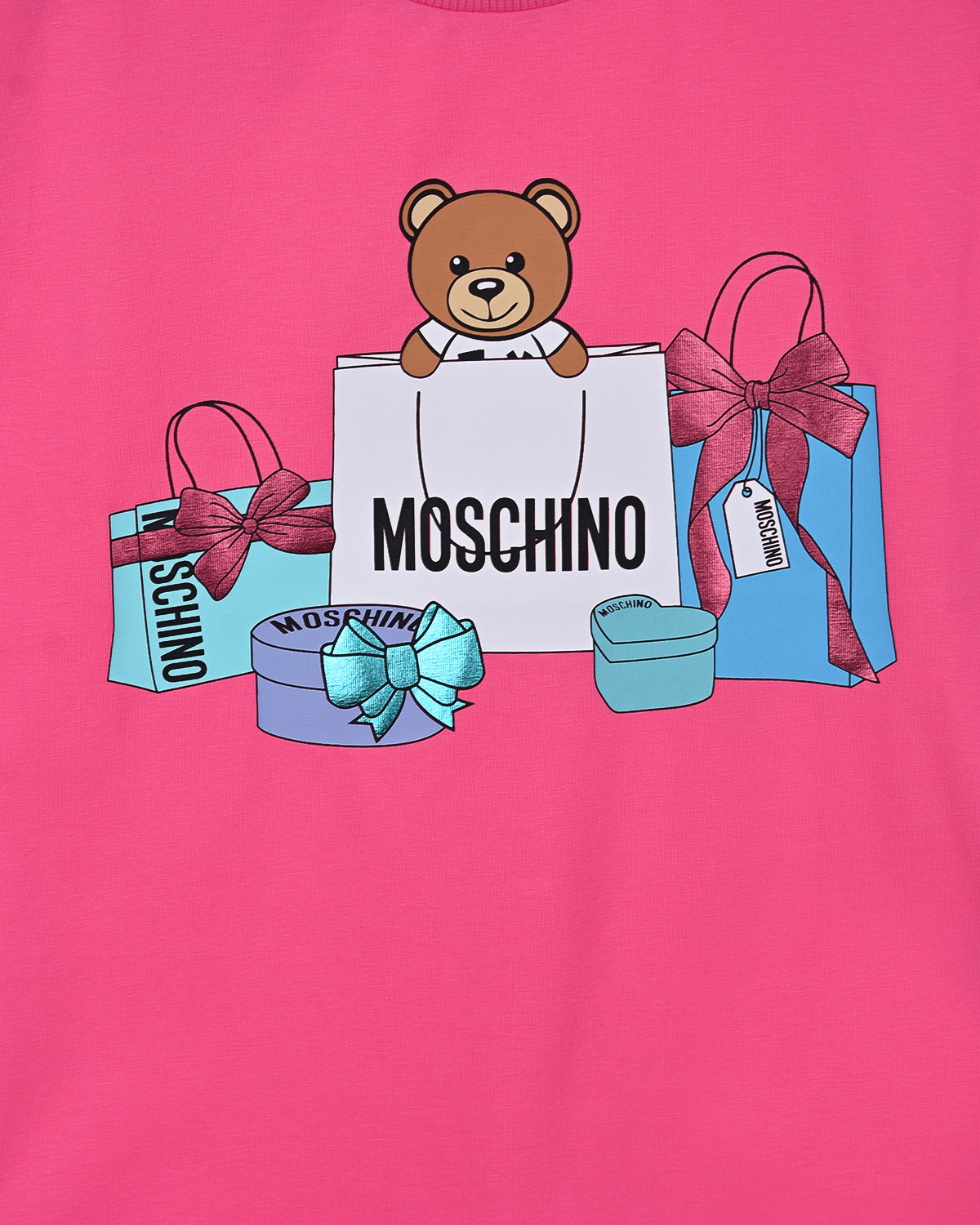 Розовая туника с принтом "Мишка" Moschino детская, размер 104, цвет розовый - фото 3