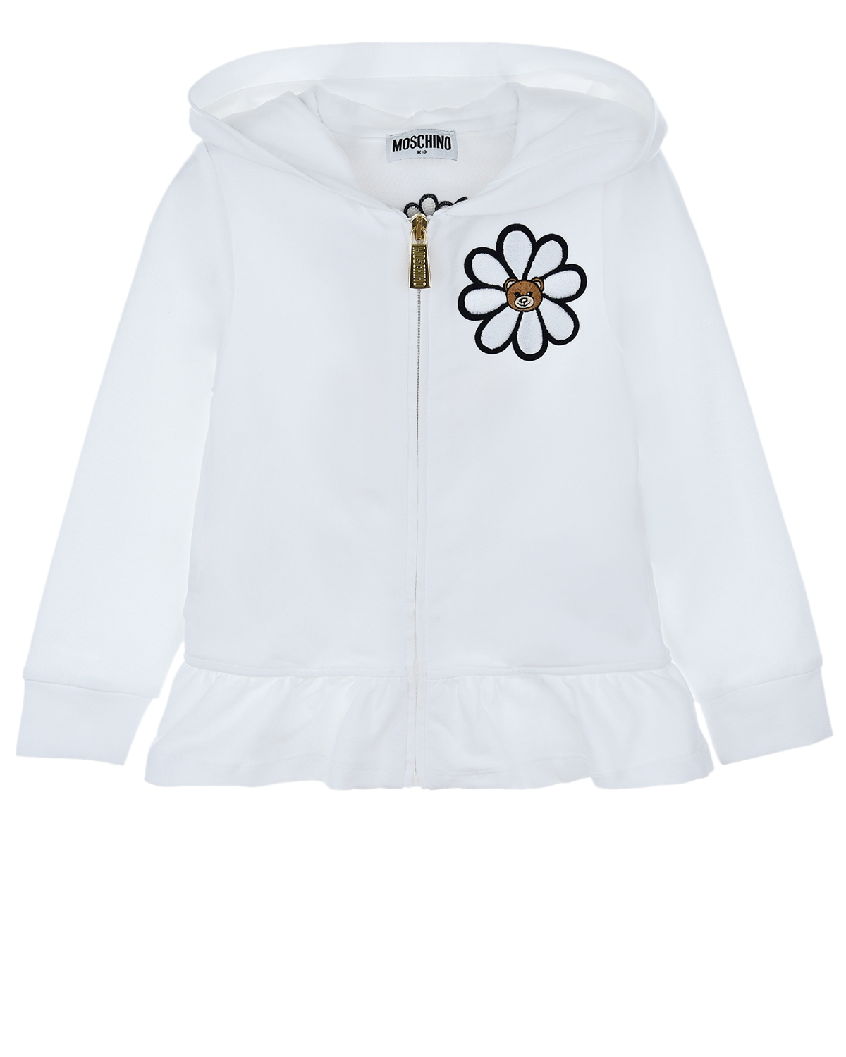 Белая спортивная куртка с оборкой Moschino детская, размер 116, цвет белый - фото 1