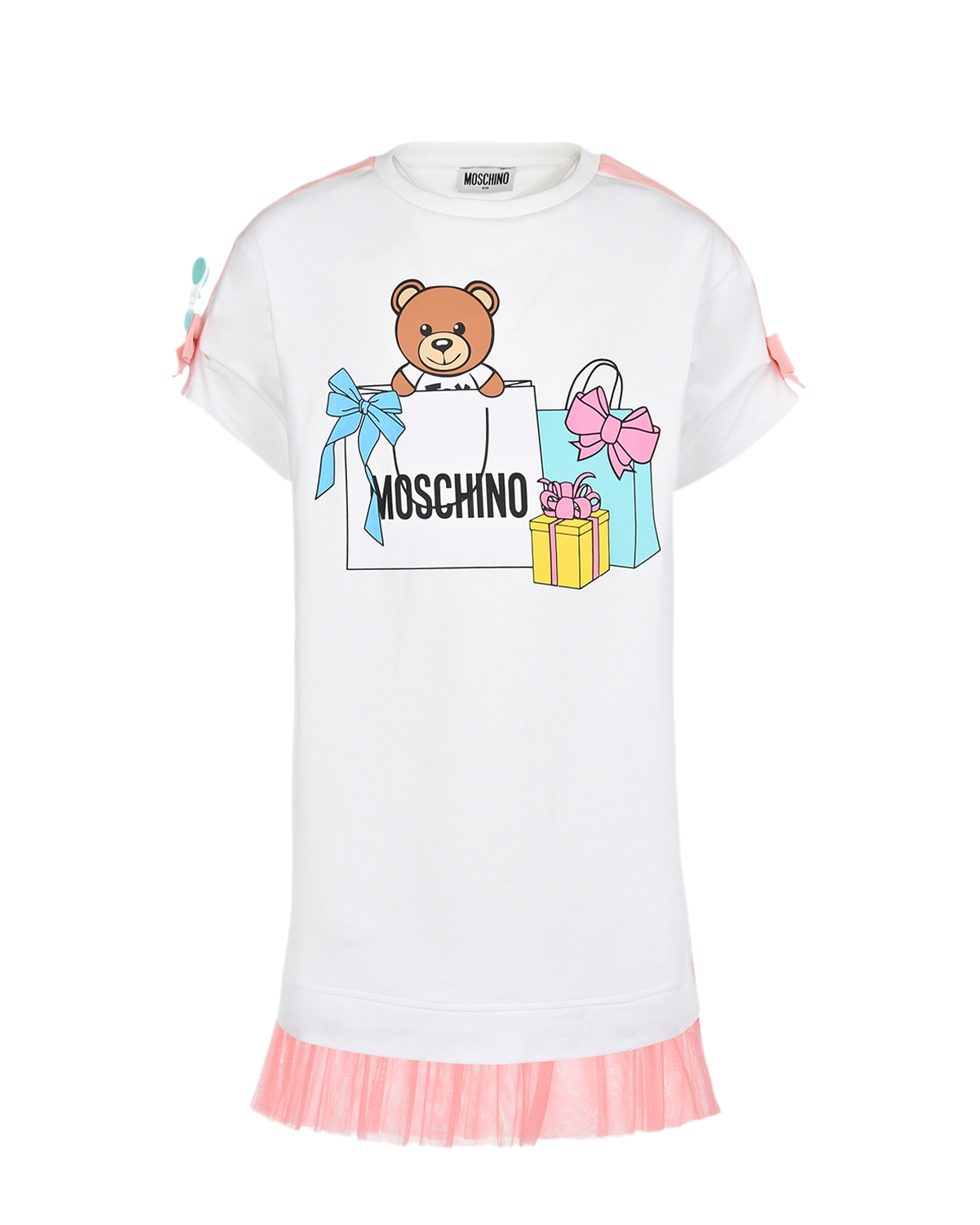 Платье прямого кроя с короткими рукавами Moschino детское, размер 128, цвет белый - фото 1