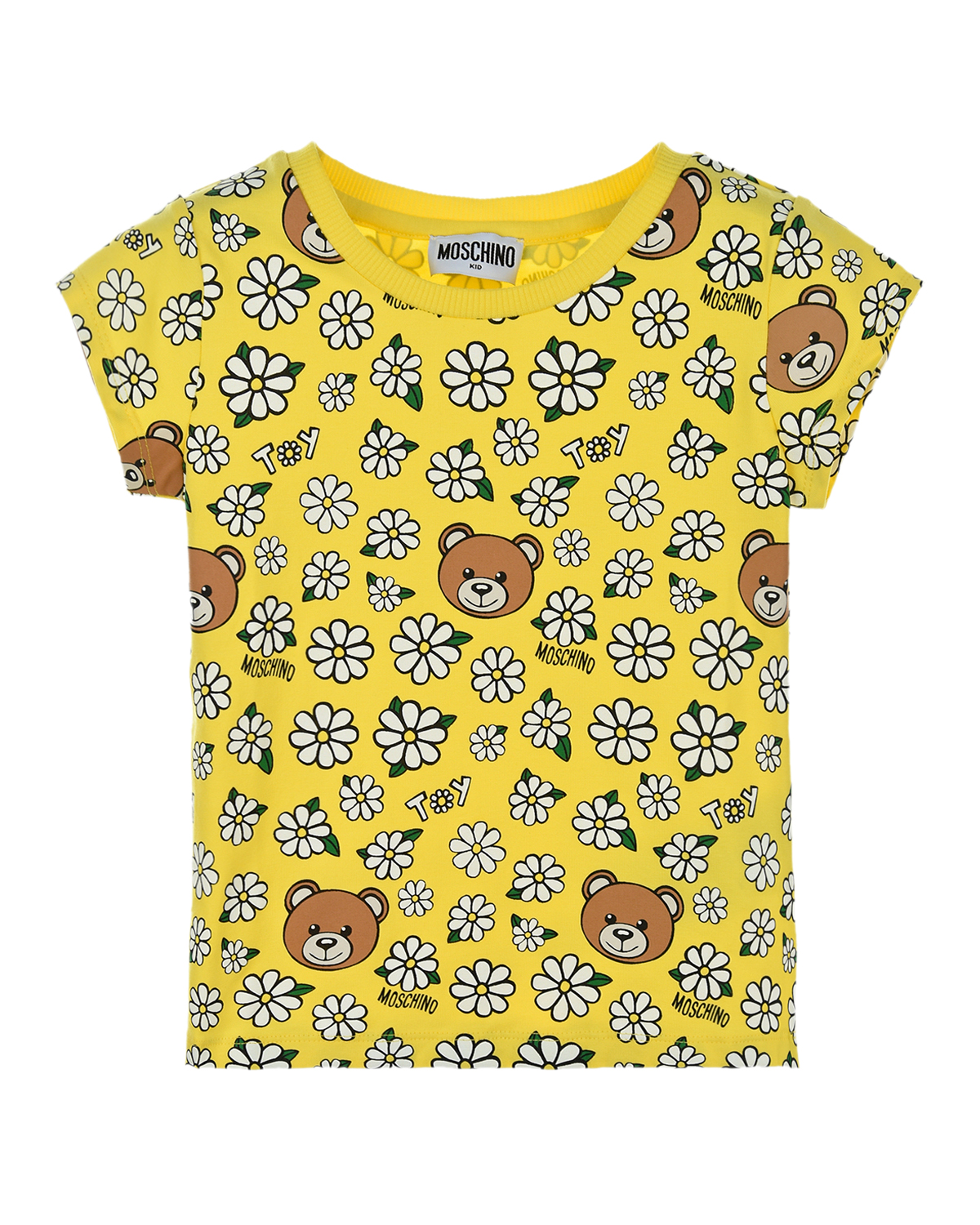 Желтая футболка с принтом "Мишка и ромашки" Moschino детская, размер 140, цвет желтый - фото 1