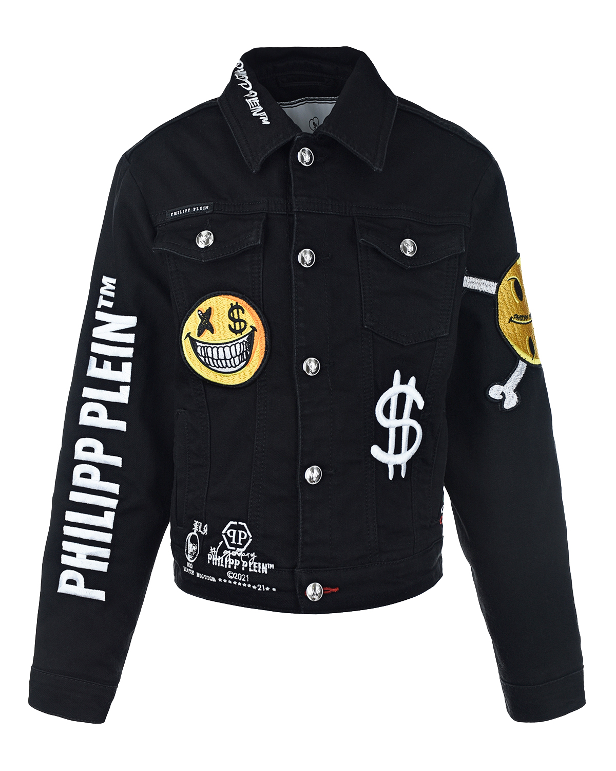 Черная джинсовая куртка с логотипом Philipp Plein детская, размер 128, цвет черный - фото 1