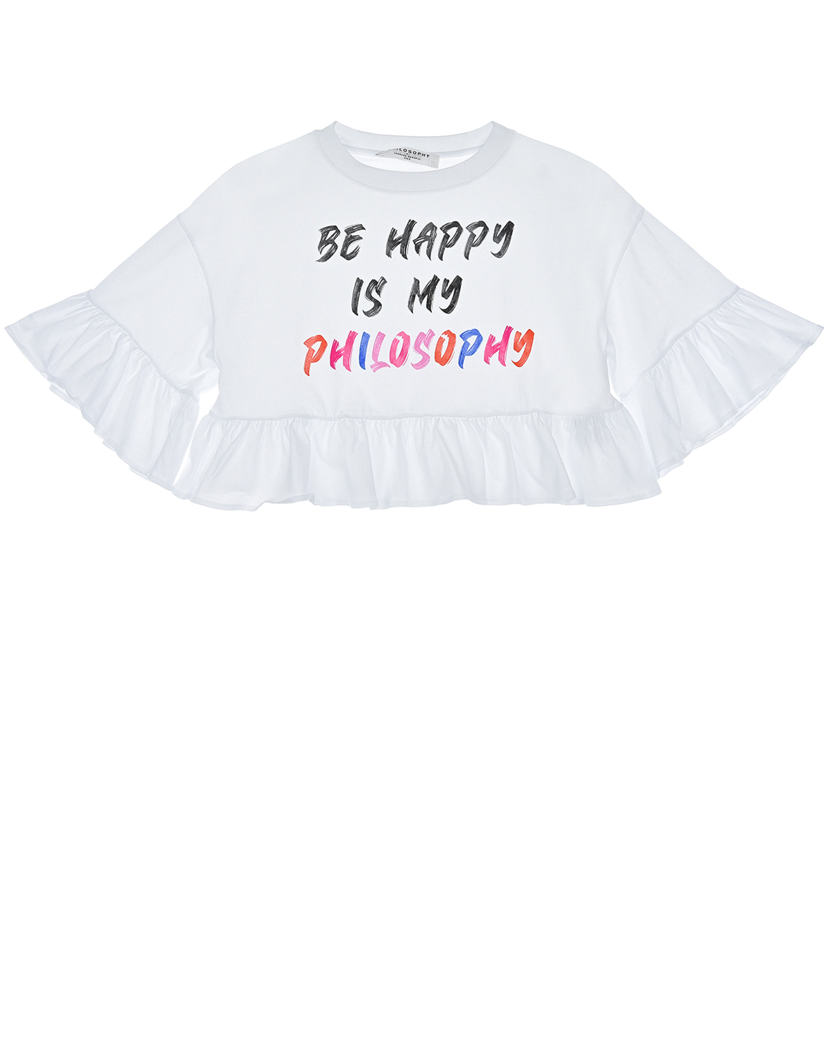Белая футболка с рюшами Philosophy детская, размер 140, цвет белый - фото 1