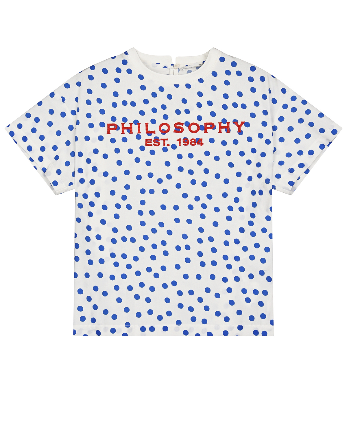 Белая футболка в синий горошек Philosophy детская, размер 152, цвет мультиколор - фото 1