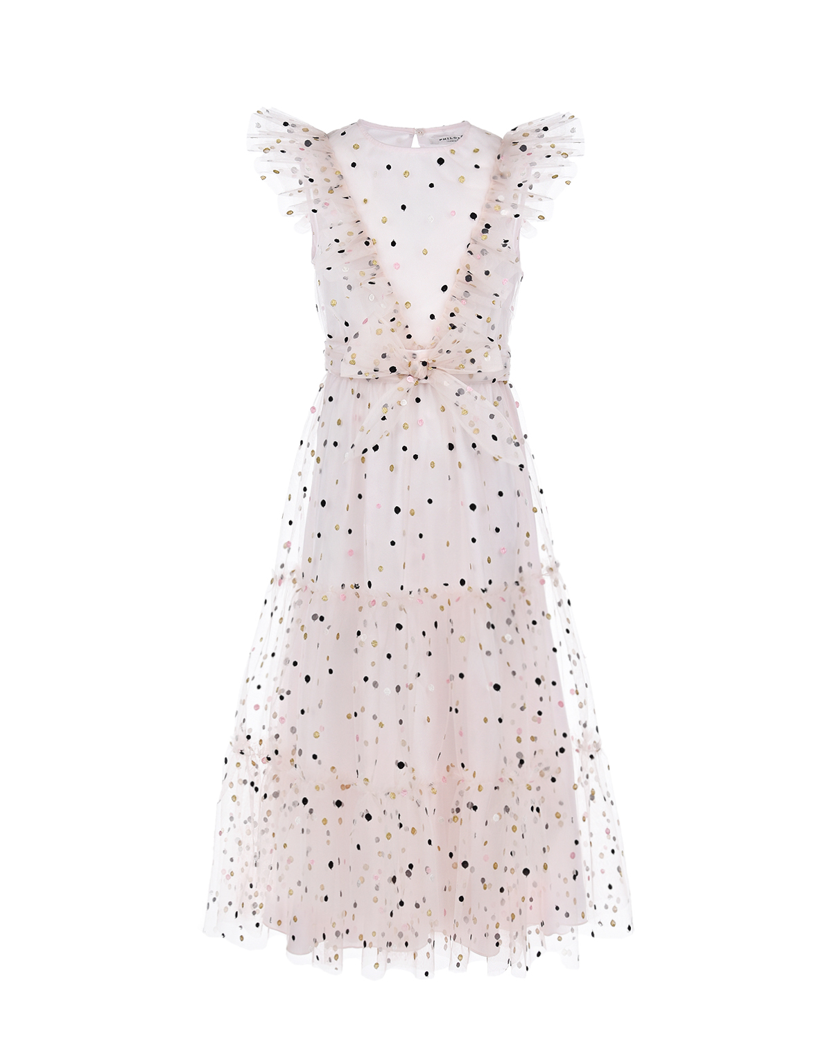 Кремовое платье с рюшами Philosophy детское, размер 140, цвет кремовый - фото 1