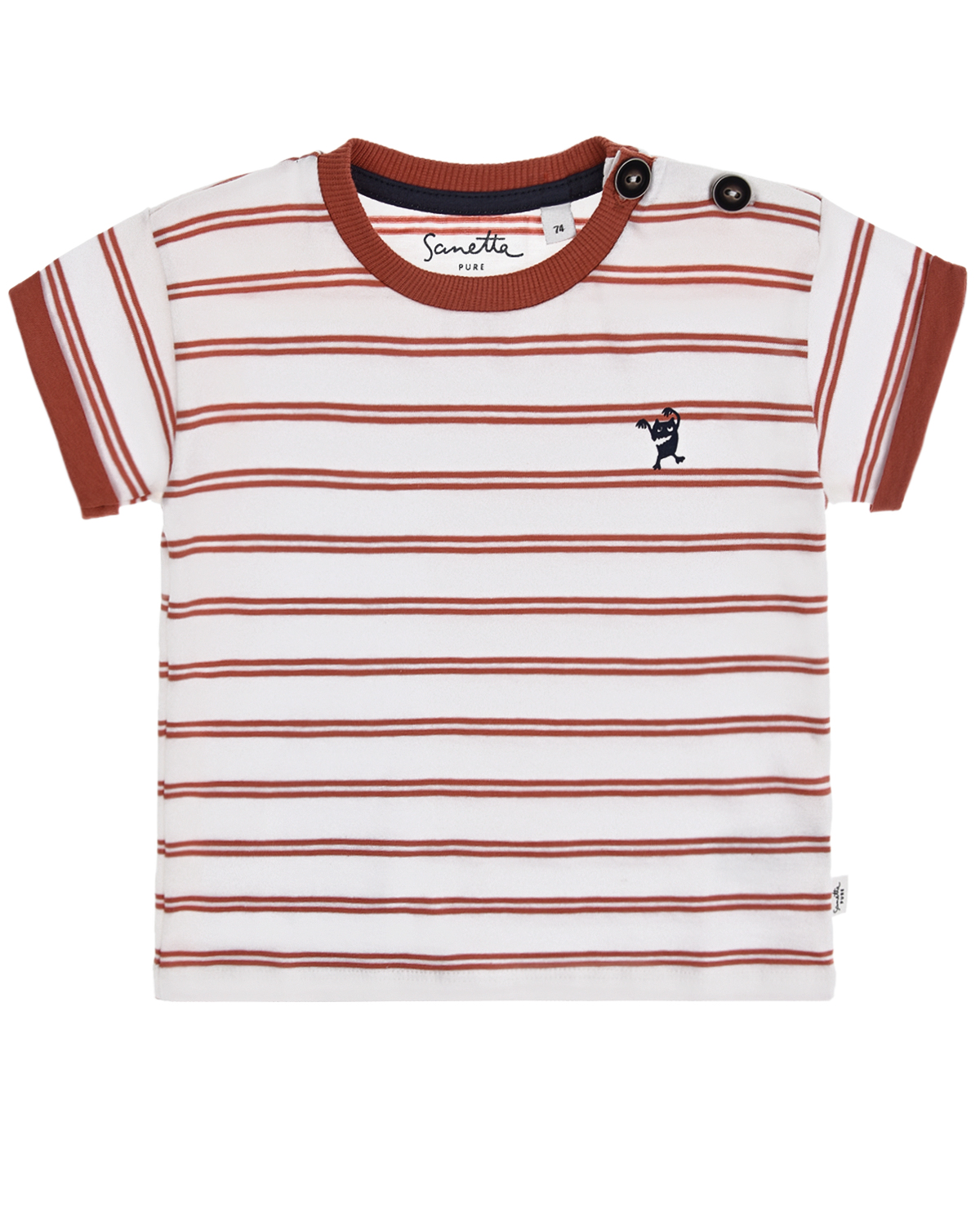 Белая футболка в красную полоску Sanetta Pure детская, размер 68, цвет белый - фото 1
