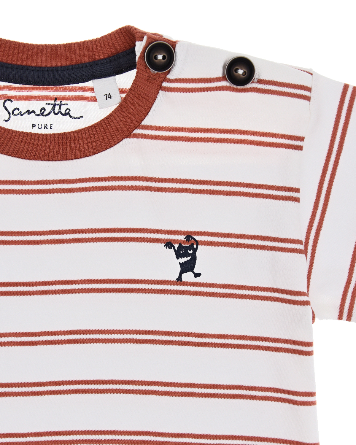 Белая футболка в красную полоску Sanetta Pure детская, размер 68, цвет белый - фото 3