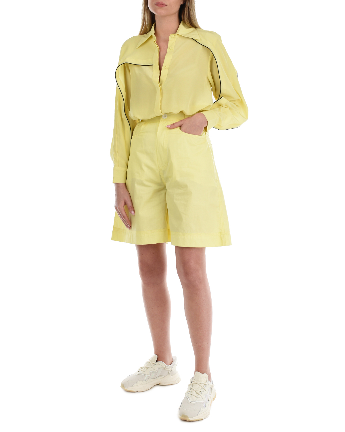 Шелковая блуза лимонного цвета LOVE BIRDS, размер 40 - фото 3