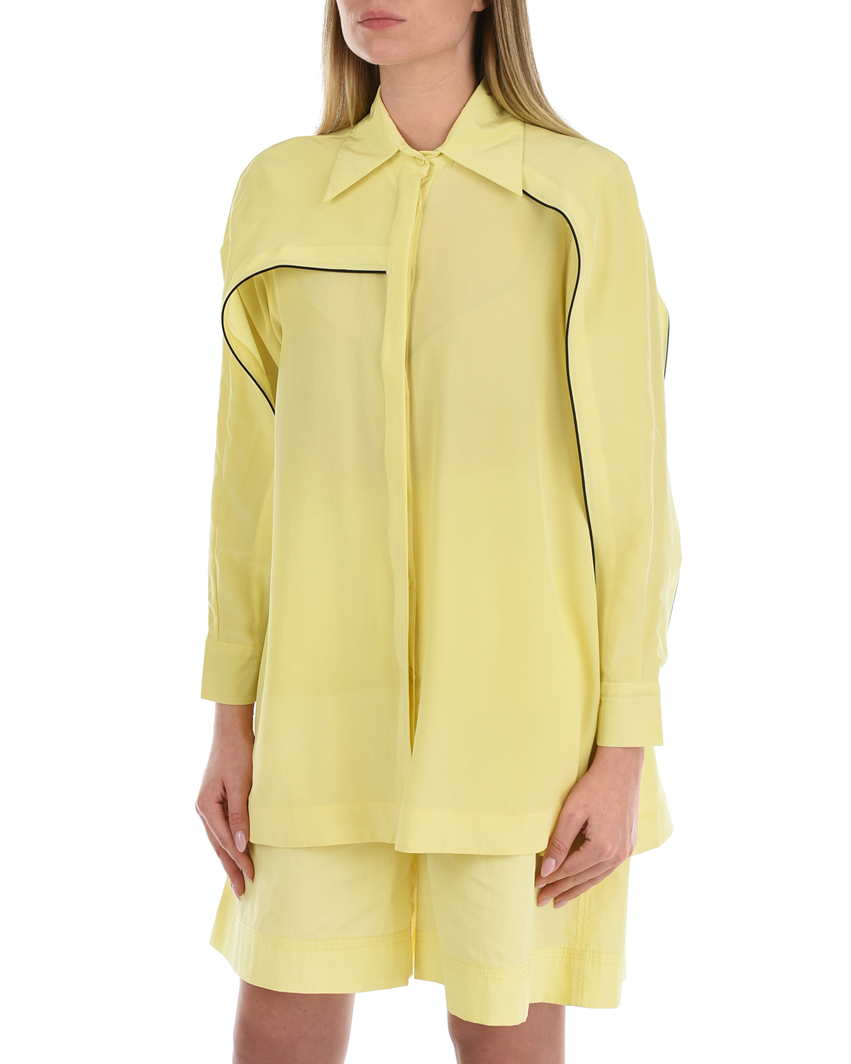Шелковая блуза лимонного цвета LOVE BIRDS, размер 40 - фото 9