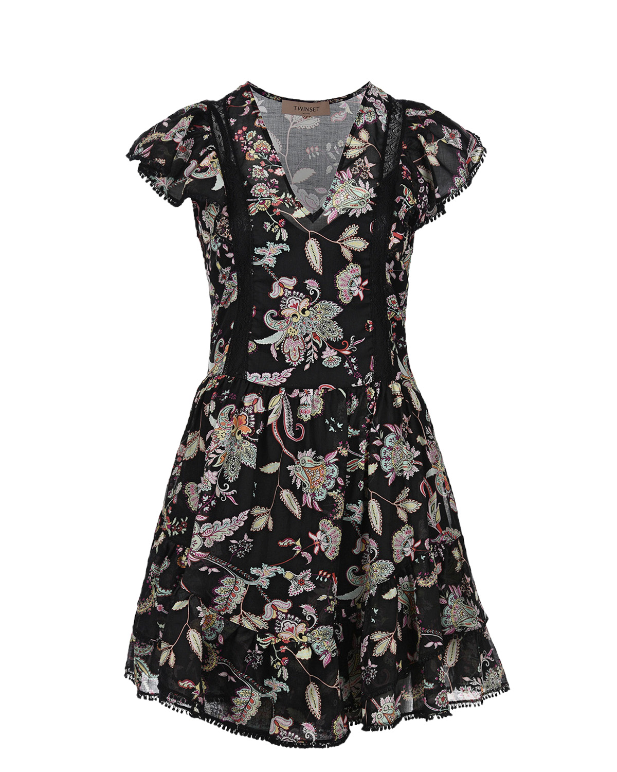 Черное платье с цветочным принтом TWINSET, размер 40 - фото 1